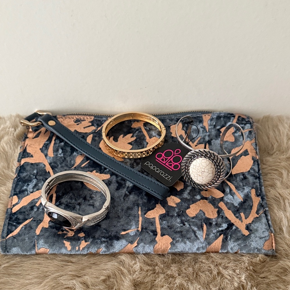 Bundle 3 bangles and Velvet Clutch Wristlet